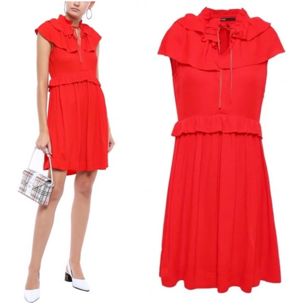 Maje Rutta Ruffled Crepe Mini Dress
